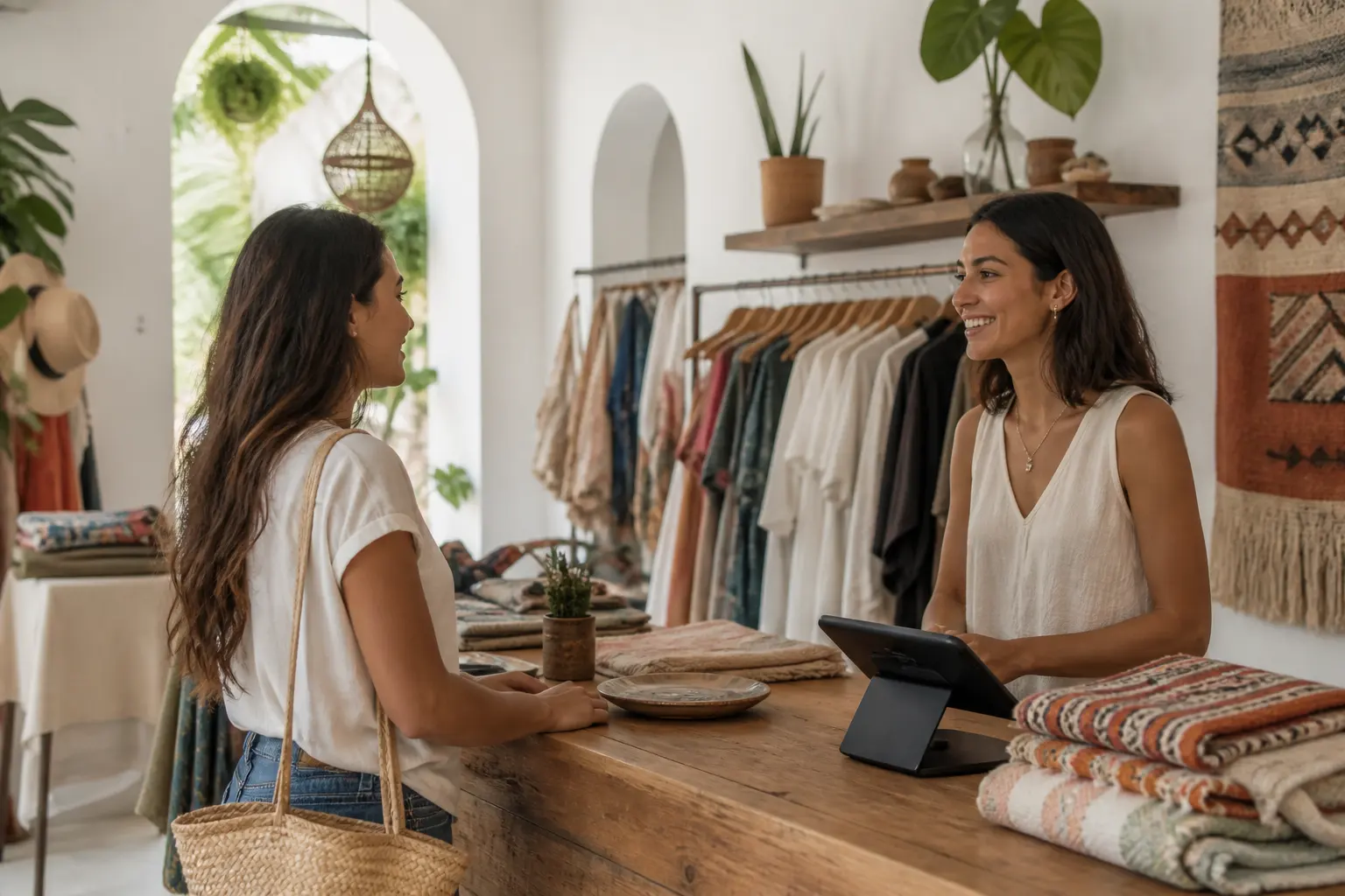 Interior de boutique con mostrador de pago
